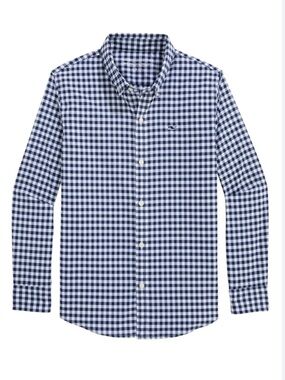 NEW! Vineyard Vines Boys Navy & White Performance Gingham Button-Down Shirt Sz 4